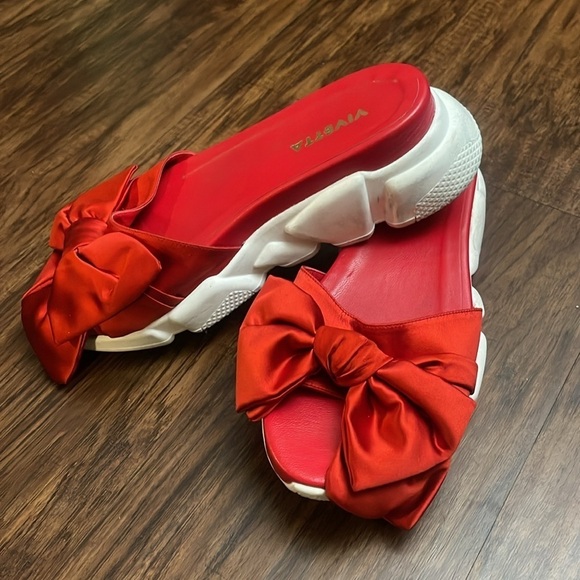 Revolve VIVETTA Red satin Bow chunky Sandals 40 9 - Picture 11 of 15